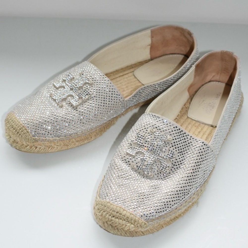TORY BURCH Silver Espadrille Flats